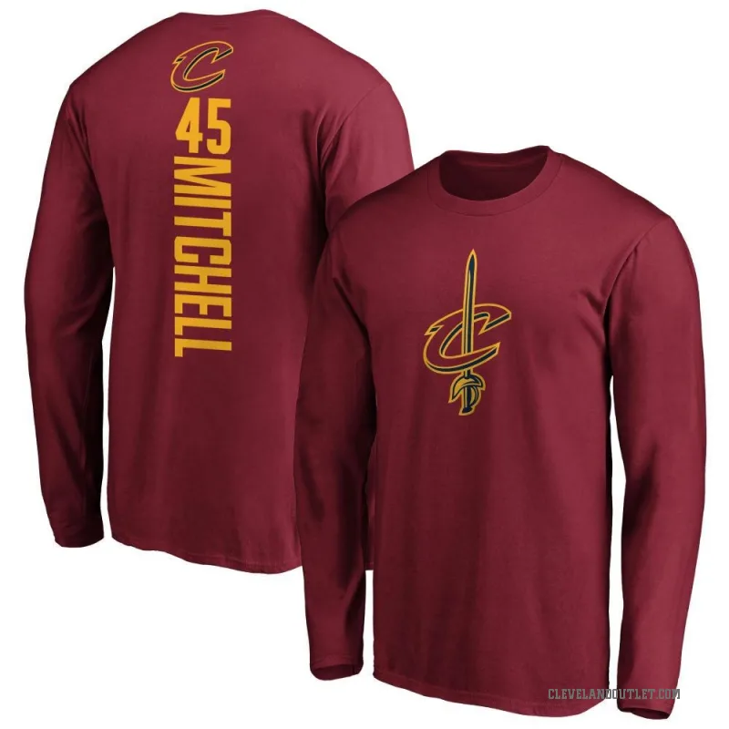 Donovan Mitchell Men's Cleveland Cavaliers Maroon Backer Long Sleeve T-Shirt